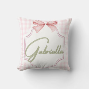 Personalized Gabriella Baby Girl Nursery Bow Cushion