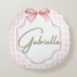 Personalized Gabriella Baby Girl Nursery Bow Round Cushion