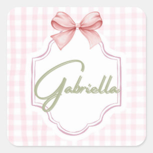 Personalized Gabriella Baby Girl Nursery Bow  Square Sticker