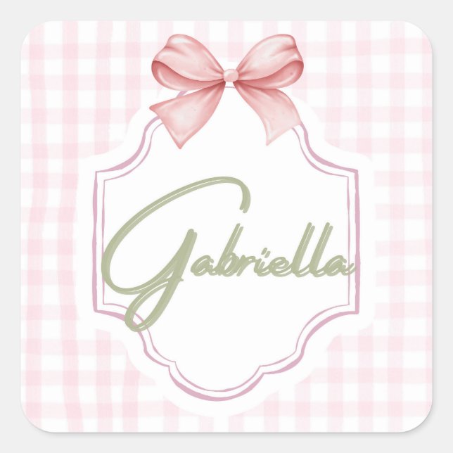 Personalized Gabriella Baby Girl Nursery Bow  Square Sticker (Front)
