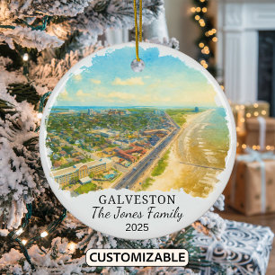 Personalized Galveston Ornament, Texas Ceramic Tree Decoration