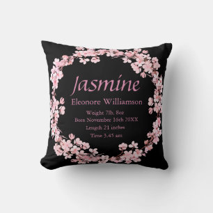 Personalized Garland pink black baby birth stats  Cushion