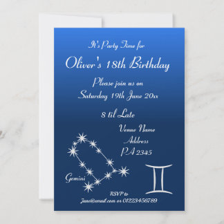 Personalized Gemini Zodiac Galaxy Party Invitation