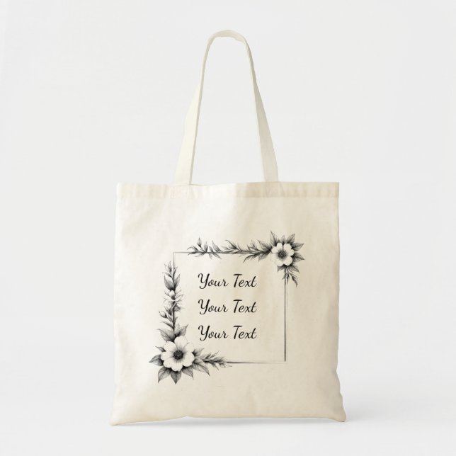 Personalized Geometric Floral Frame Tote (Front)