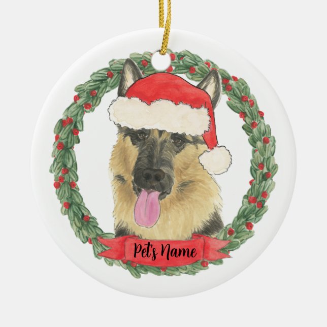 Personalized German Shepherd Christmas Ceramic Tree Decoration (Front)