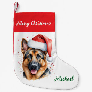Personalized German Shepherd Dog in Santa Hat Small Christmas Stocking