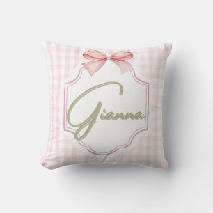 Personalized Gianna Baby Girl Nursery Bow&Gingham Cushion