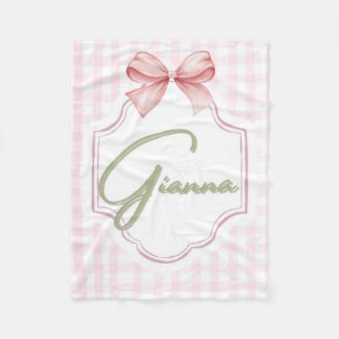 Personalized Gianna Baby Girl Nursery Bow&Gingham Fleece Blanket