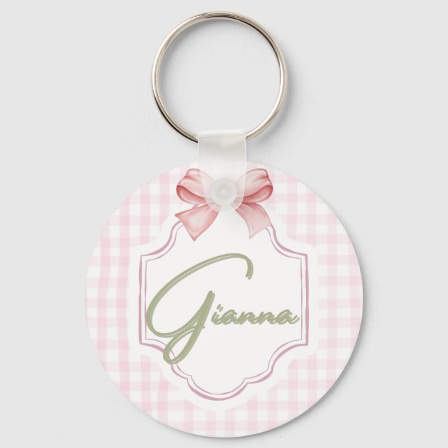 Personalized Gianna Baby Girl Nursery Bow&Gingham  Key Ring (Front)