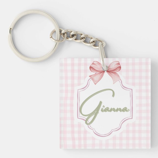 Personalized Gianna Baby Girl Nursery Bow&Gingham  Key Ring (Front)