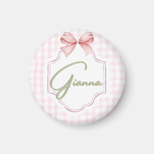 Personalized Gianna Baby Girl Nursery Bow&Gingham Magnet