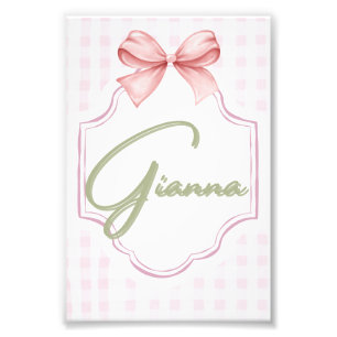 Personalized Gianna Baby Girl Nursery Bow&Gingham Photo Print
