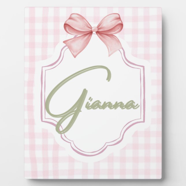 Personalized Gianna Baby Girl Nursery Bow&Gingham  Plaque (Front)