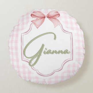 Personalized Gianna Baby Girl Nursery Bow&Gingham  Round Cushion