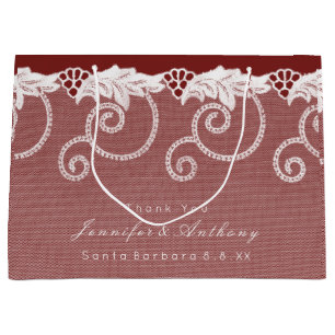 Personalized Gift Bag Burgundy Red Royal Lace