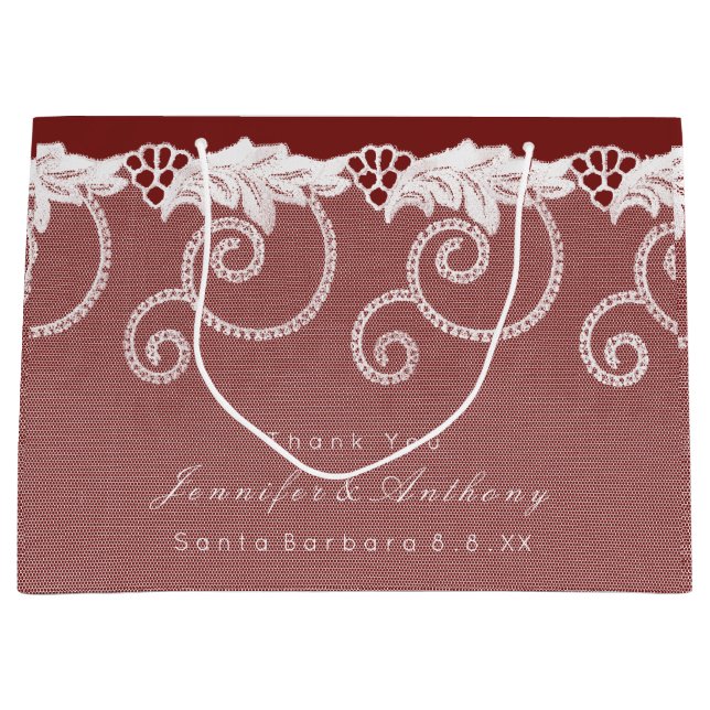 Personalized Gift Bag Burgundy Red Royal Lace (Front)