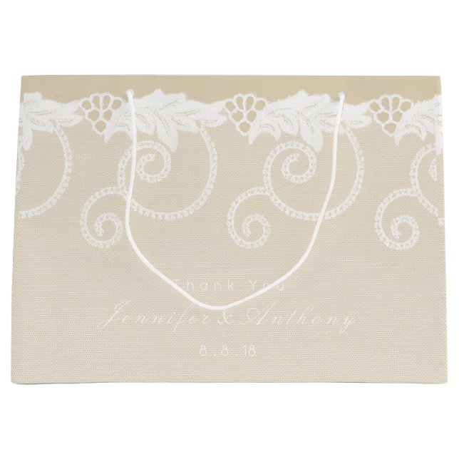 Personalized Gift Bag Ivory Pearly Royal Lace (Front)