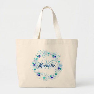 Personalized Gift Blue Name Monogram Unique Large Tote Bag