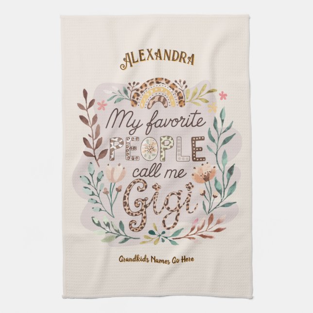❤️Personalized GIGI Gifts Add Grandkids Names Tea Towel (Vertical)