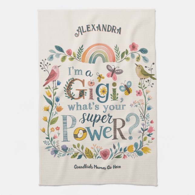 ❤️Personalized GIGI Gifts Add Grandkids Names Tea Towel (Vertical)