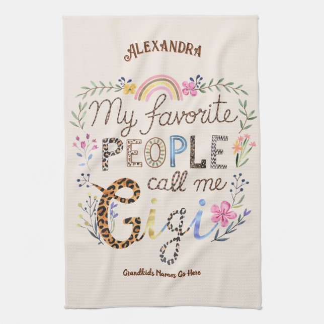 ❤️Personalized GIGI Gifts Add Grandkids Names Tea Towel (Vertical)