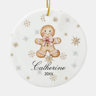 Personalized Gingerbread Cookie Winter Snowflake Ceramic Tree Decoration