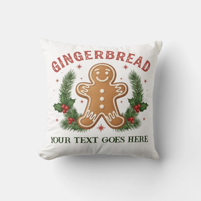 Personalized Gingerbread Man Christmas Cushion (Front)
