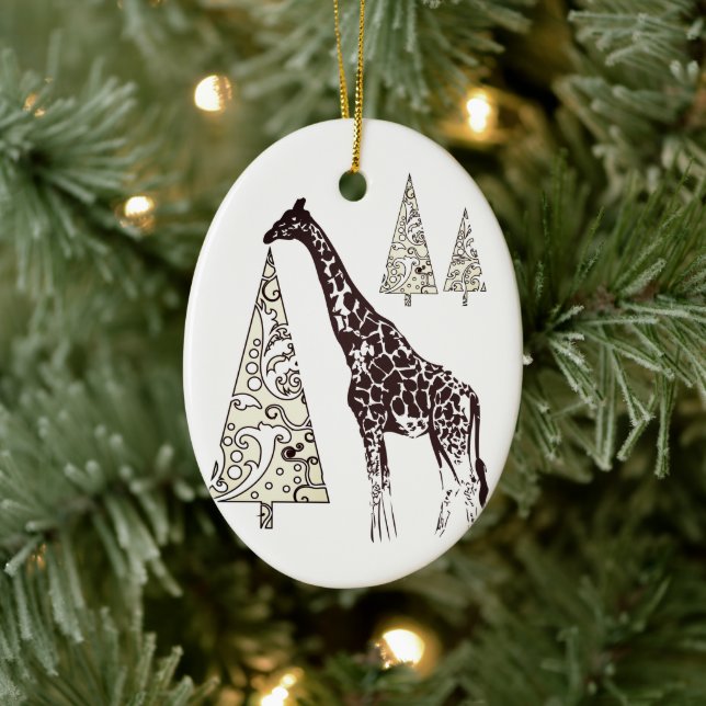 Personalized Giraffe and Christmas Trees Holiday Ceramic Tree Decoration (Tree)