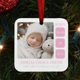 Personalized Girl Baby Birth Stats Custom Ornament