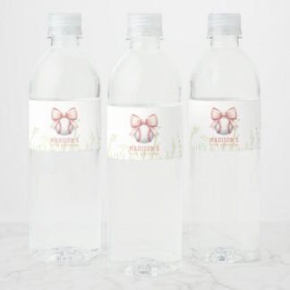 Personalized Girl Baseball Birthday  Water Bottle Label
