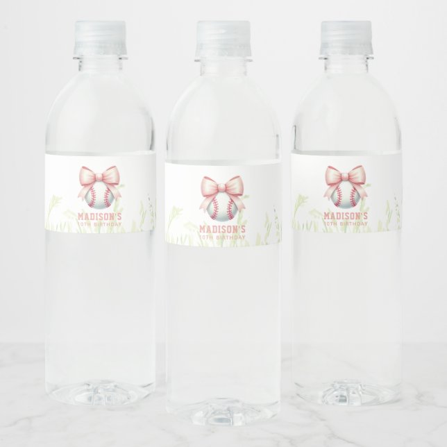Personalized Girl Baseball Birthday  Water Bottle Label (Bottles)