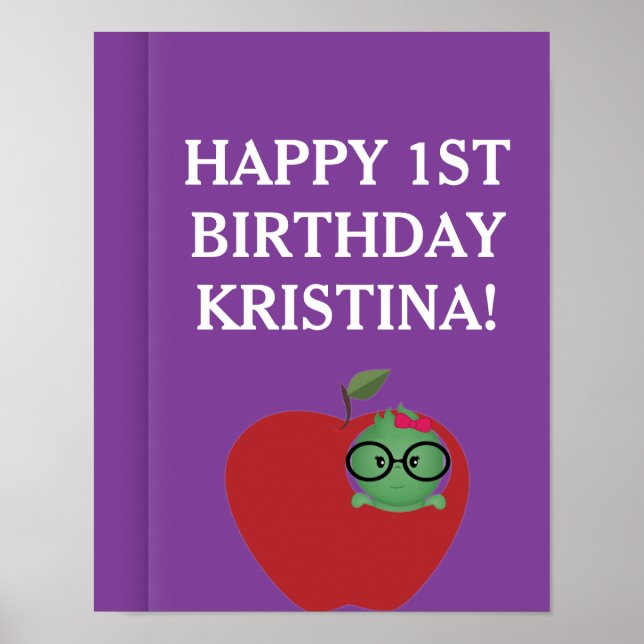 Personalized Girl Bookworm Birthday Poster (Front)