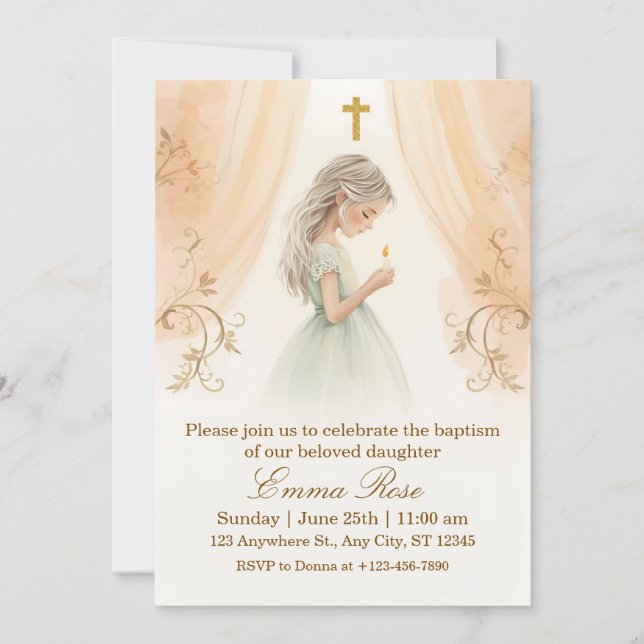 Personalized Girl Christening Invitation (Front)