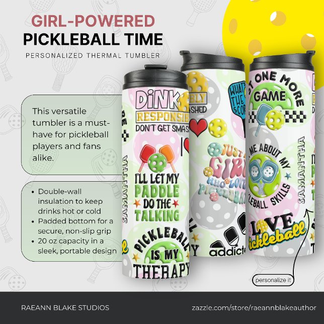 Personalized "Girl-Powered Pickleball Time" Thermal Tumbler (Creator Uploaded)