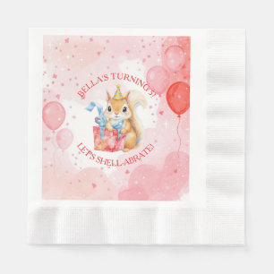 Personalized Girl's Birthday Squirrel Pink and Red Napkin