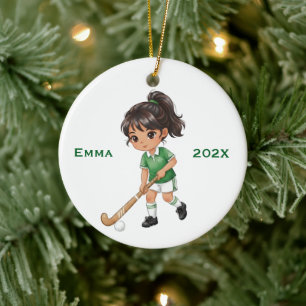Personalized Girls Field Hockey Player Ceramic Tree Decoration