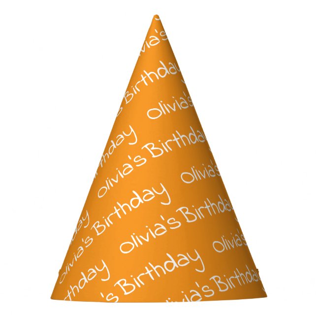 Personalized Girl's Name Birthday Orange Party Hat (Front)