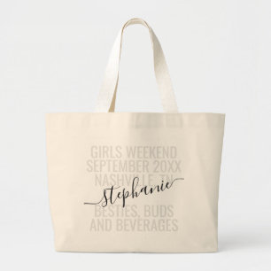 Personalized Girls Weekend Trip Custom Name Large Tote Bag