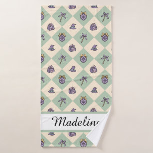 Personalized Girly Green Academy Checkered Bath Towel