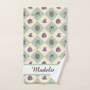 Personalized Girly Green Academy Checkered Hand Towel