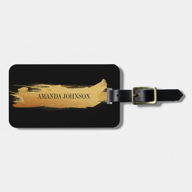 Personalized Glam Black Golden Painting Luggage Tag (Front Horizontal)