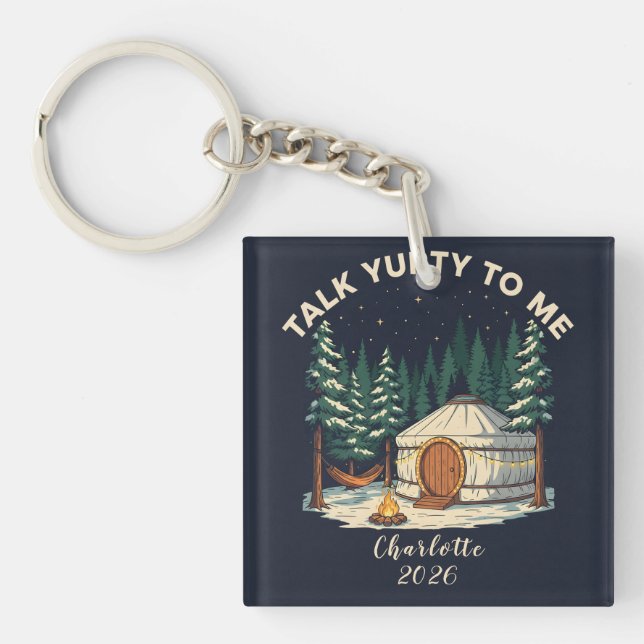 Personalized Glamping Yurt Adventure Retro Camping Key Ring (Front)