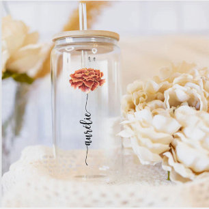 Personalized Glass Flower Birth OEillet First Name