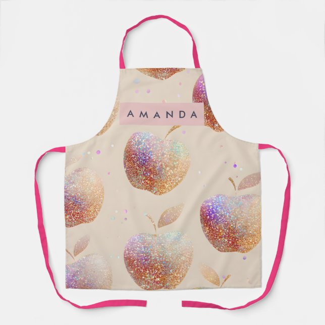 Personalized Glitter Apple Sparkle Fruit Pastel  Apron (Front)