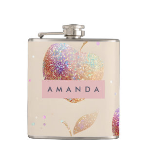 Personalized Glitter Apple Sparkle Fruit Pastel Hip Flask