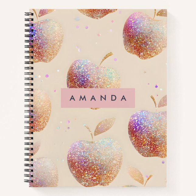 Personalized Glitter Apple Sparkle Fruit Pastel  Notebook (Front)
