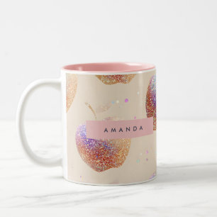 Personalized Glitter Apple Sparkle Fruit Pastel  Two-Tone Coffee Mug