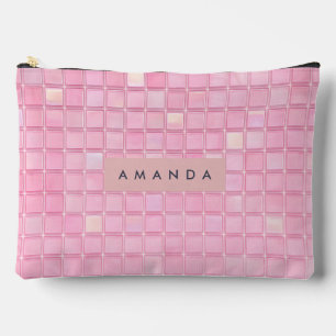 Personalized Glossy Pink Mosaic Tile Pattern Accessory Pouch