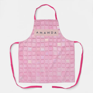 Personalized Glossy Pink Mosaic Tile Pattern Apron