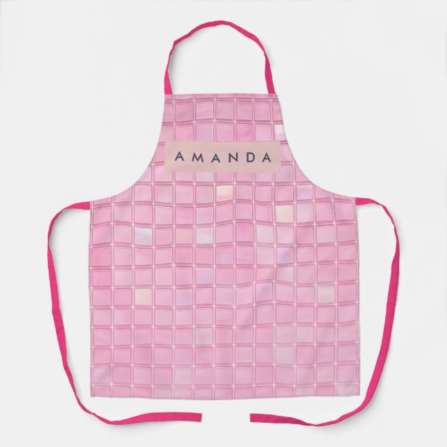 Personalized Glossy Pink Mosaic Tile Pattern Apron (Front)